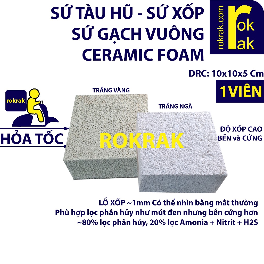 SỨ TÀU HŨ - SỨ XỐP VUÔNG (CERAMIC FOAM) Size NHỎ 10x10x5 Cm Siêu Xốp Lọc vi sinh hồ cá