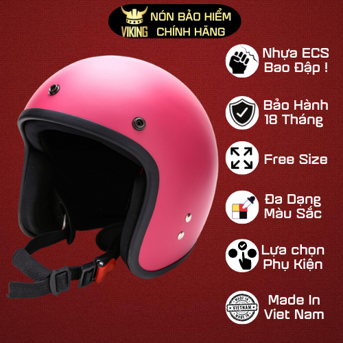 Mũ nón bảo hiểm 3/4 có kính hít nam châm NAPOLI sơn trơn cute cặp đôi nam nữ đi phượt VIKING BH18T