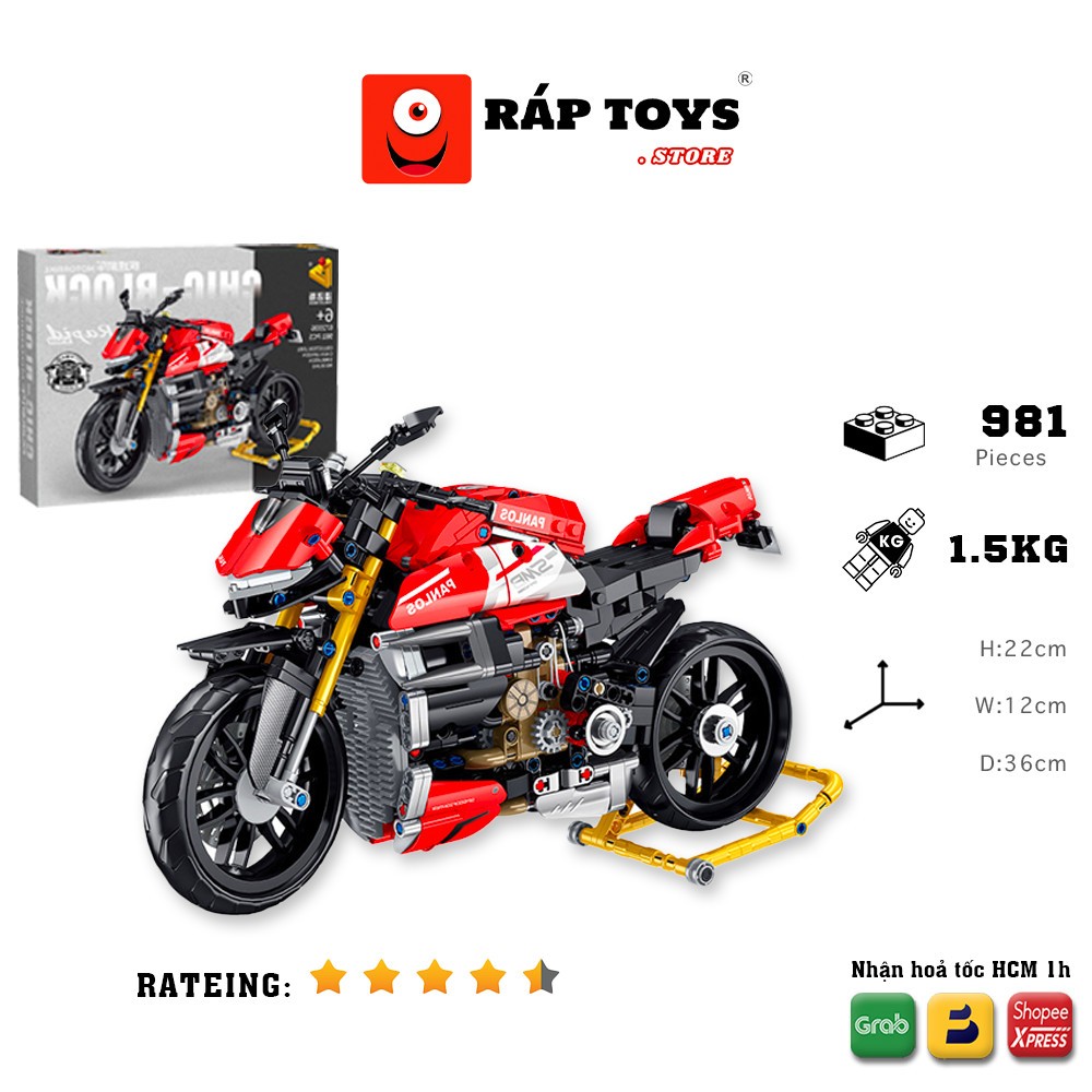 Mô hình xe máy DUCA STREET FIG, mô hình technic tỉ lệ 1:10 981 PCS , BẢN ĐẸP SIÊU CHI TIẾT