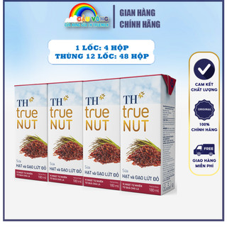 Thùng 48 hộp sữa hạt và gạo lứt đỏ th true nut 180 ml