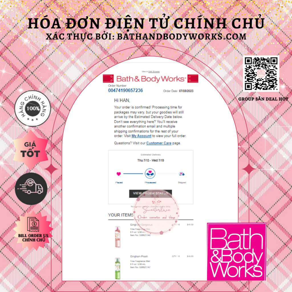 Body mist Gingham Gorgeous  - Xịt thơm toàn thân BATH & BODY WORKS