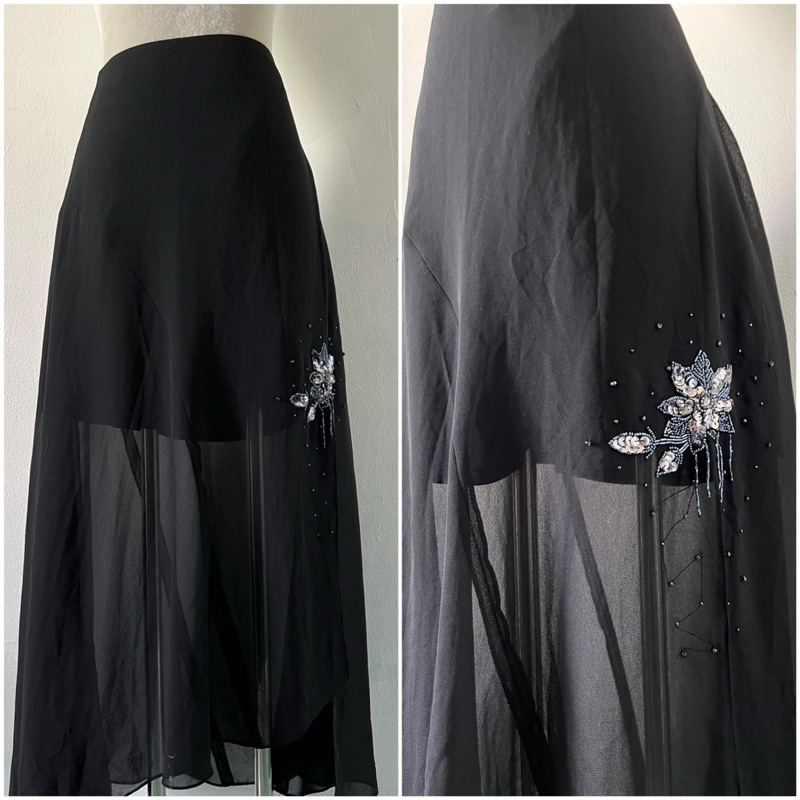 H2433 chân váy đen dài si