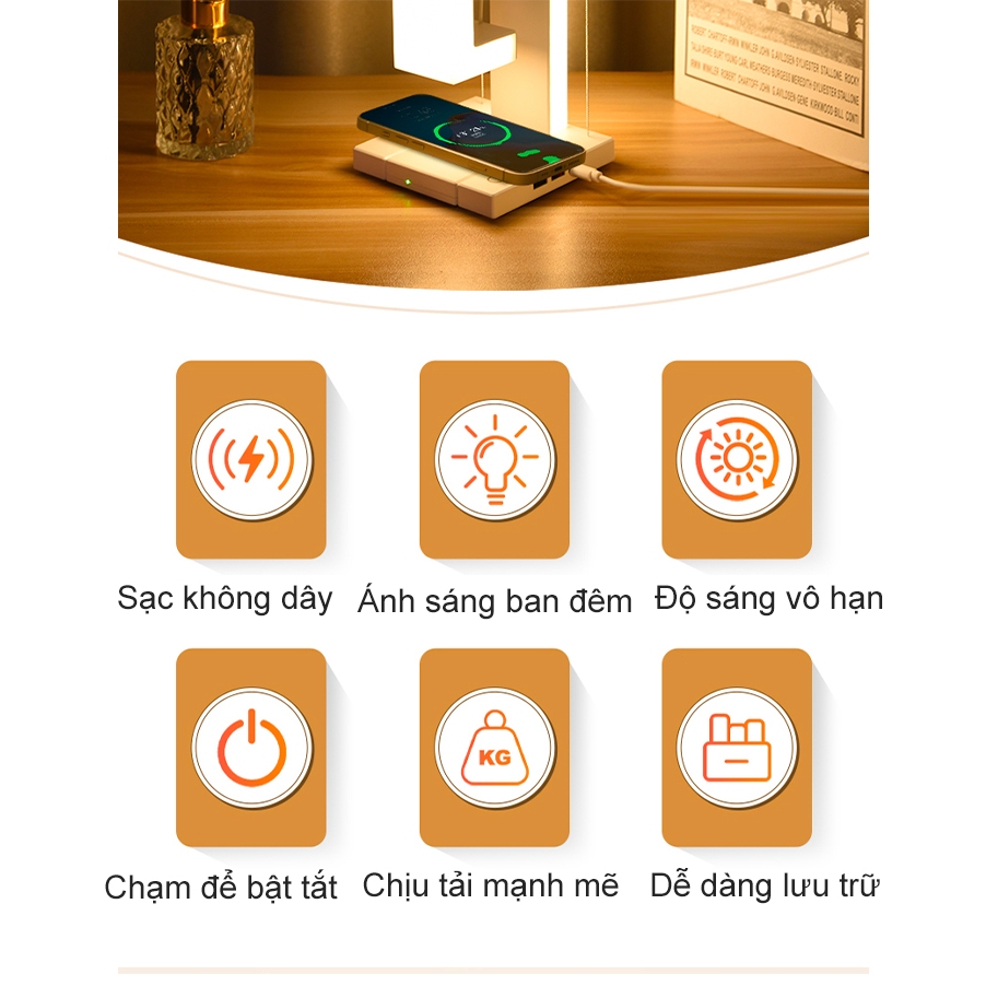 Đèn ngủ LED kiêm sạc không dây thiết kế chống trọng lực trang Đèn bàn điều chỉnh 3 mức sáng Tặng kèm dây sạc Type-C miễn