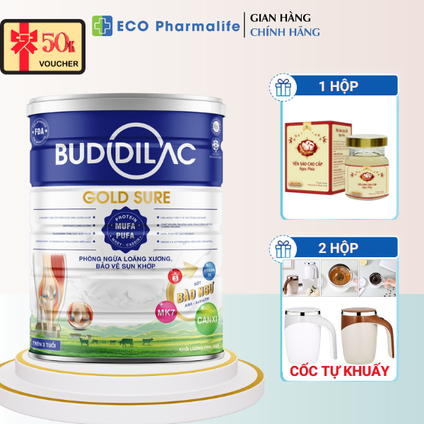 Sữa Bột BUDDILAC Gold Sure Hộp 900g Phòng Ngừa Loãng Xương Tăng Cường Miễn Dịch Cho Người Lớn