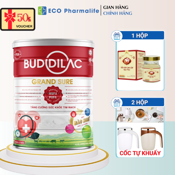 Sữa Bột BUDDILAC Grand Sure Hộp 900g Cho Người Tim Mạch, Hỗ Trợ Giảm Cholesterol Tăng Cường Sức Khỏe