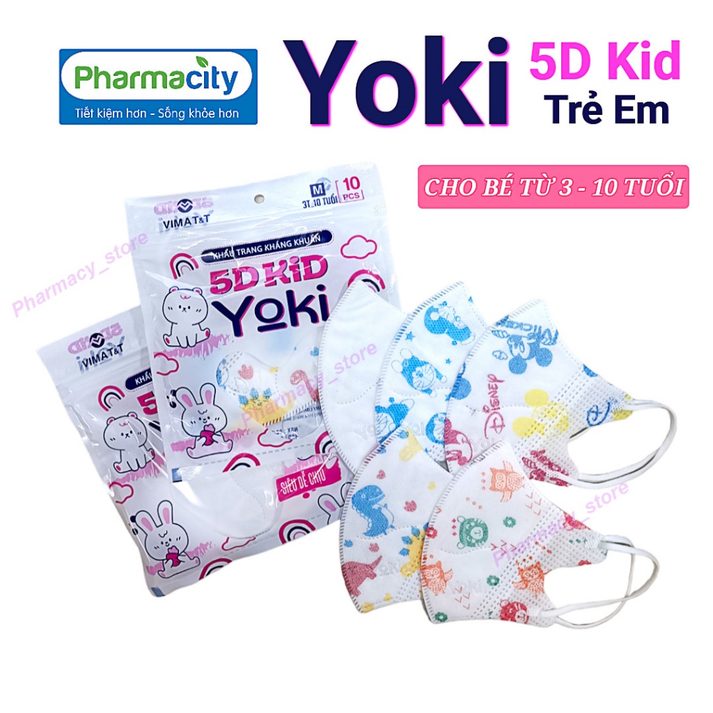 [SET 100 Cái] Khẩu trang trẻ em 5D Kid Yoki 4 lớp kháng khuẩn, chống bụi mịn pm 2.5 cho bé từ 3-10 tuổi