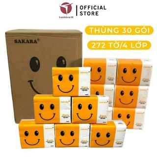 Thùng 30 gói khăn giấy ăn mặt cười Sakara siêu dai siêu mịn