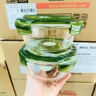 Thố hộp thủy tinh tròn nắp xanh 620ml