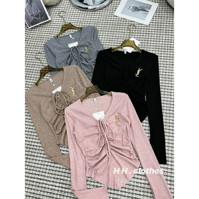 Áo Len Tay Loe Xẻ Vạt Rút Dây Nhún Eo Kèm Tag YLS Hàng Loại 1