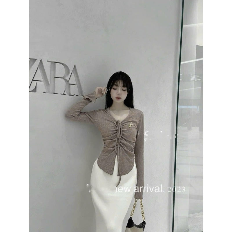 Áo Len Tay Loe Xẻ Vạt Rút Dây Nhún Eo Kèm Tag YLS Hàng Loại 1