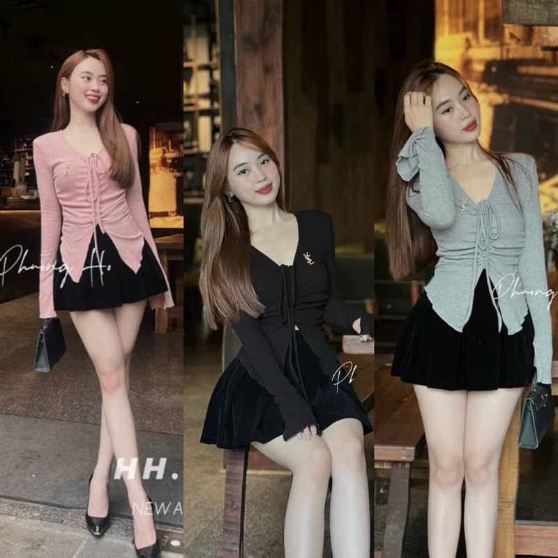 Áo Len Tay Loe Xẻ Vạt Rút Dây Nhún Eo Kèm Tag YLS Hàng Loại 1