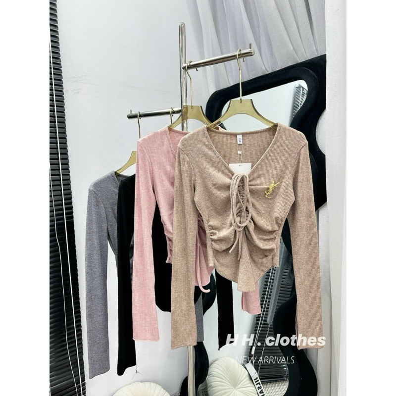 Áo Len Tay Loe Xẻ Vạt Rút Dây Nhún Eo Kèm Tag YLS Hàng Loại 1