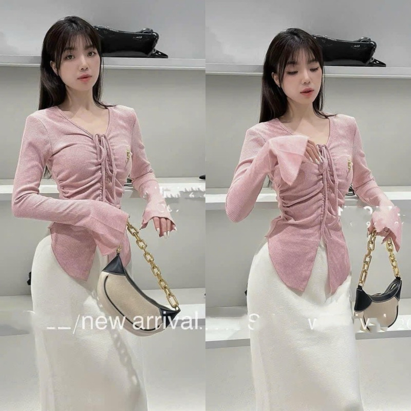 Áo Len Tay Loe Xẻ Vạt Rút Dây Nhún Eo Kèm Tag YLS Hàng Loại 1