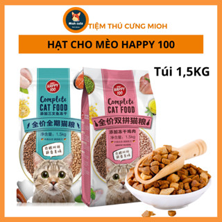  Hạt cho mèo Happy100 mix với thịt cá sấy khô Túi 1,5KG 