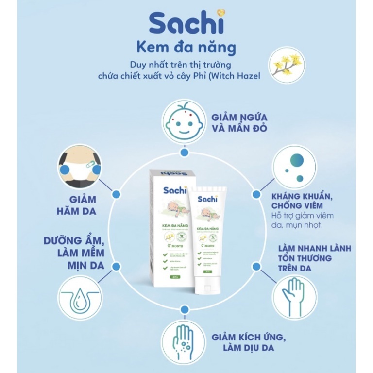 Combo Sữa Tắm Thảo Dược SACHI 250ML Và Kem Đa Năng SACHI 20G Dưỡng Ẩm, Sạch Dịu Da, Phòng Ngừa Rôm Sẩy, Ho Cảm Cho Bé