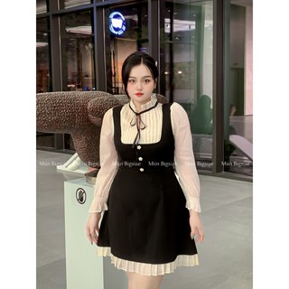  V52 Váy Tiểu Thư Cổ Xếp Ly Phối Tơ 