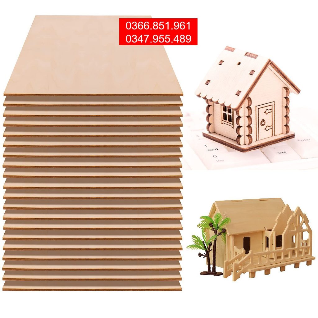 Gỗ ép chuyên dụng 2 mặt thông  siêu nhẹ làm máy bay mô hình lắp giáp DIY, nội thất thu nhỏ handmade 3mm, 5mm