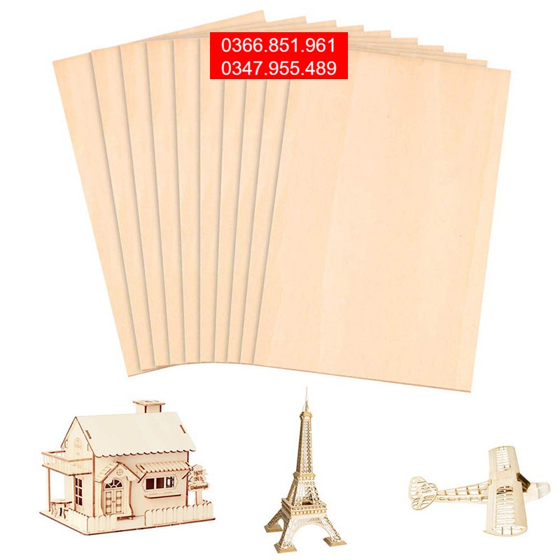 Gỗ ép chuyên dụng 2 mặt thông  siêu nhẹ làm máy bay mô hình lắp giáp DIY, nội thất thu nhỏ handmade 3mm, 5mm