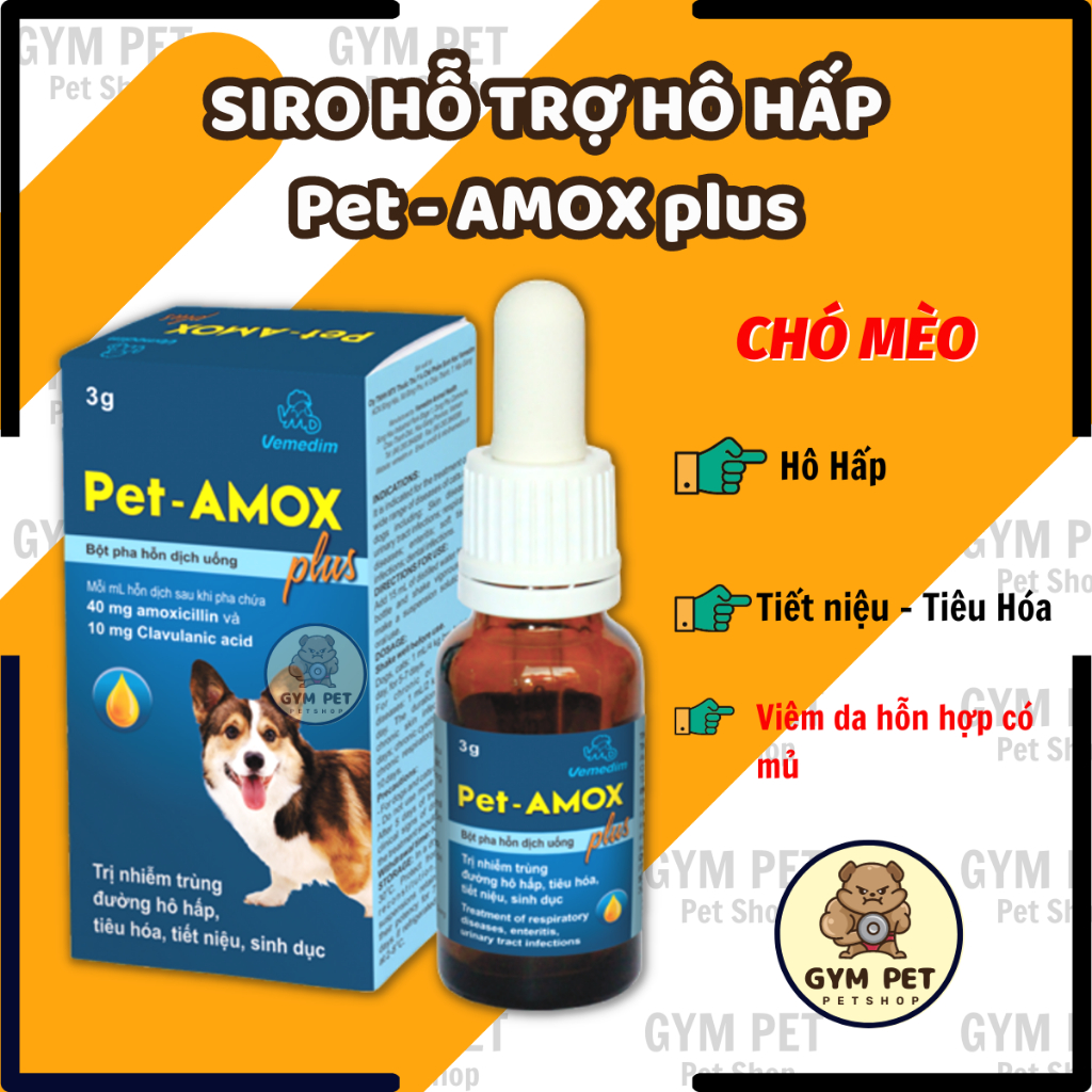 Pet Amox Plus Hỗ Trợ Nhiễm Trùng Tiêu Hóa, Hô Hấp Chó Mèo Lọ 20ml