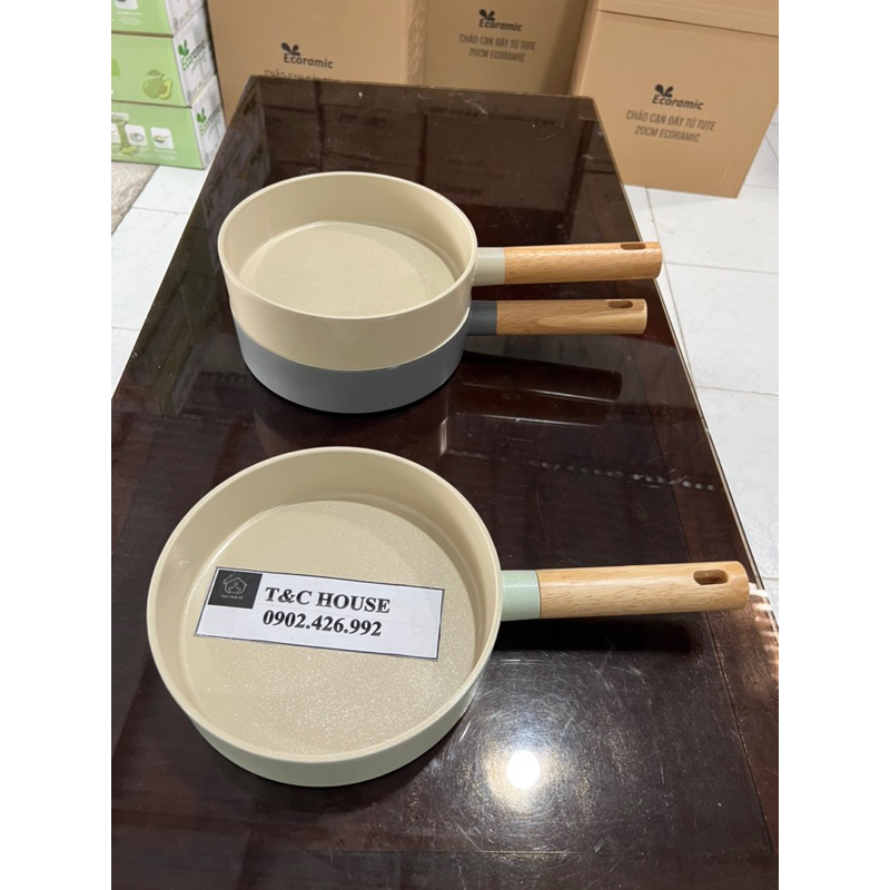 Chảo Chống Dính Tròn 20cm Đáy Từ Ecoramic 3 Màu Không Kén Bếp