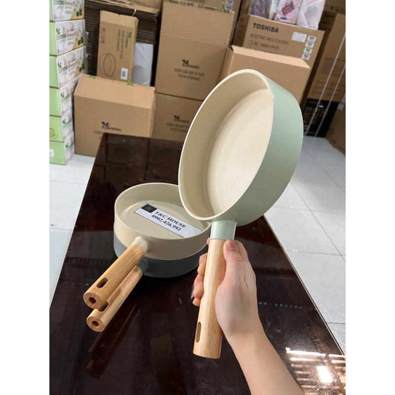 Chảo Chống Dính Tròn 20cm Đáy Từ Ecoramic 3 Màu Không Kén Bếp
