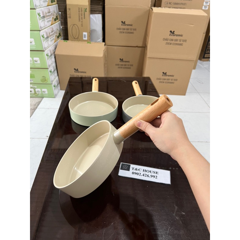 Chảo Chống Dính Tròn 20cm Đáy Từ Ecoramic 3 Màu Không Kén Bếp