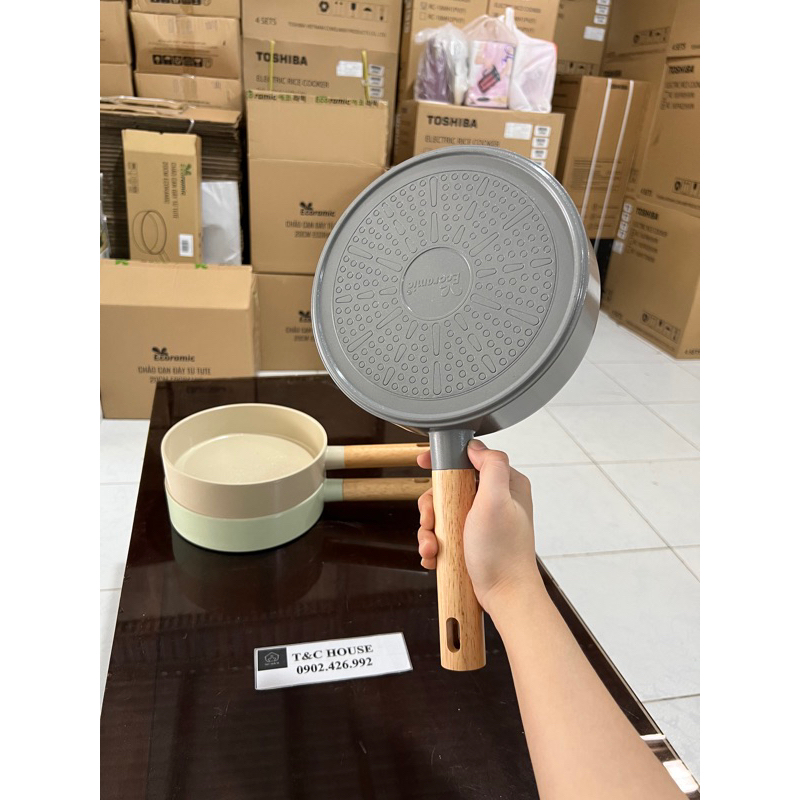Chảo Chống Dính Tròn 20cm Đáy Từ Ecoramic 3 Màu Không Kén Bếp