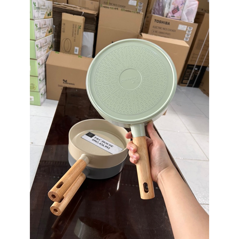 Chảo Chống Dính Tròn 20cm Đáy Từ Ecoramic 3 Màu Không Kén Bếp