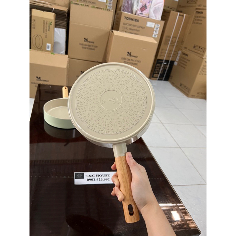 Chảo Chống Dính Tròn 20cm Đáy Từ Ecoramic 3 Màu Không Kén Bếp