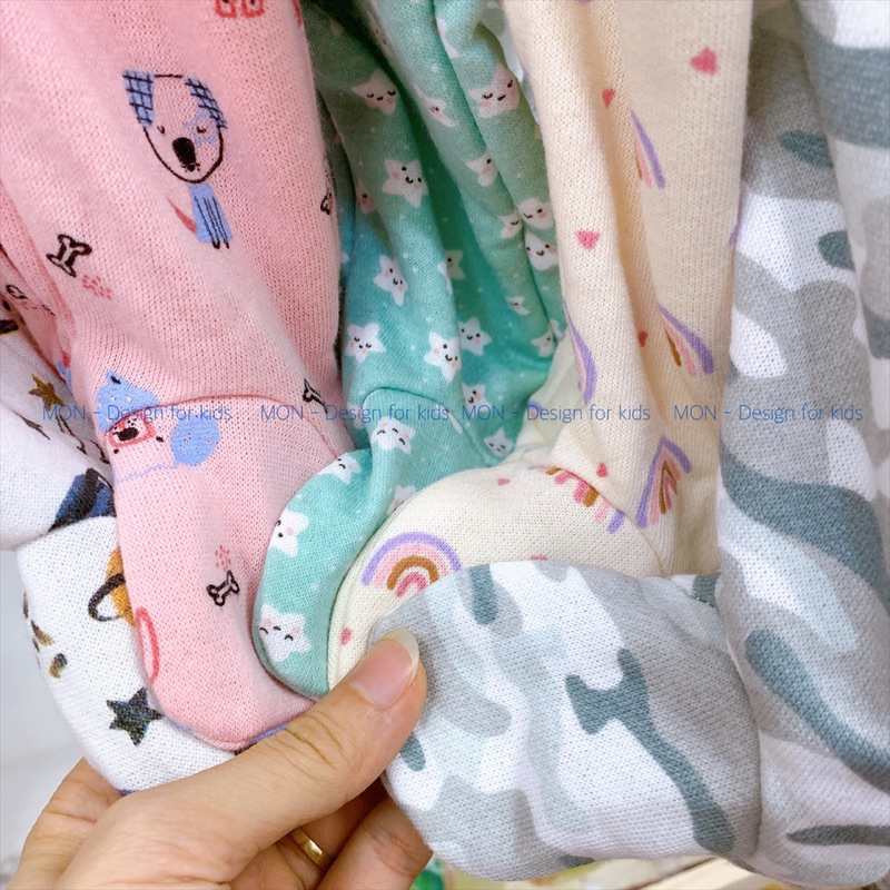 Sleepsuit nỉ bông KHÓA KÉO hàng xuất dư RED.WOOD bộ body dài tay liền tất cho bé