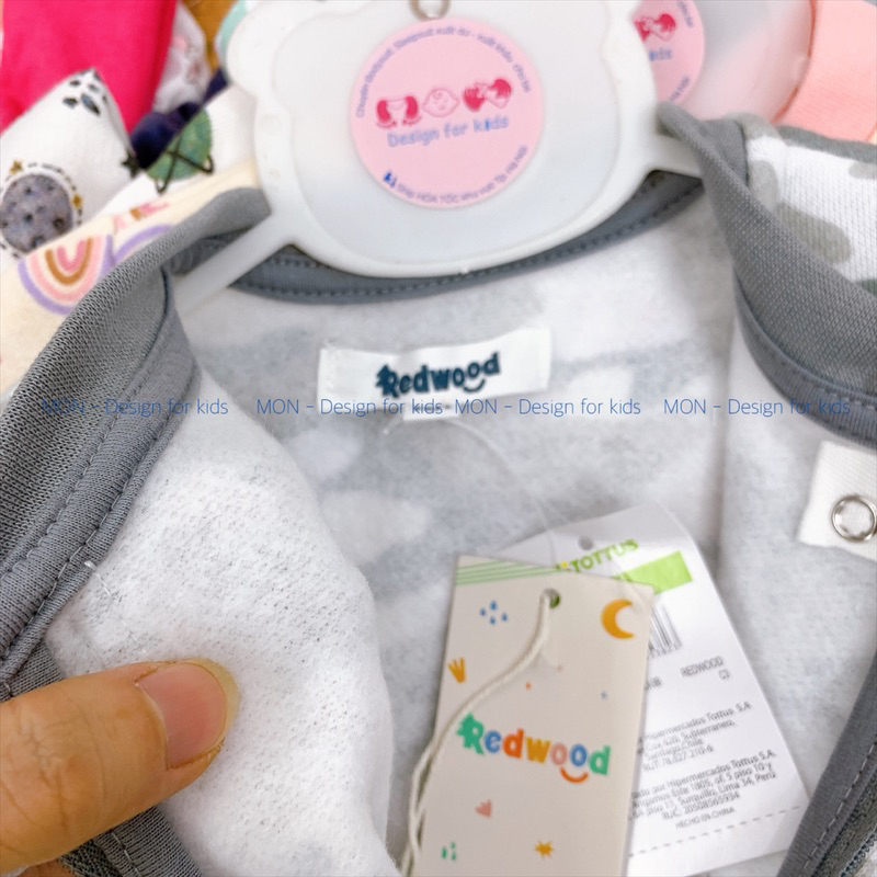Sleepsuit nỉ bông KHÓA KÉO hàng xuất dư RED.WOOD bộ body dài tay liền tất cho bé