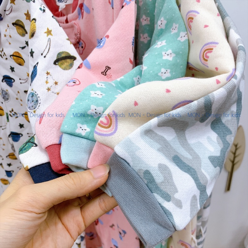 Sleepsuit nỉ bông KHÓA KÉO hàng xuất dư RED.WOOD bộ body dài tay liền tất cho bé