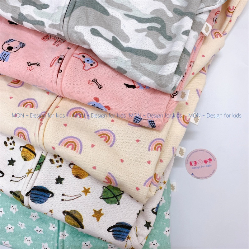 Sleepsuit nỉ bông KHÓA KÉO hàng xuất dư RED.WOOD bộ body dài tay liền tất cho bé