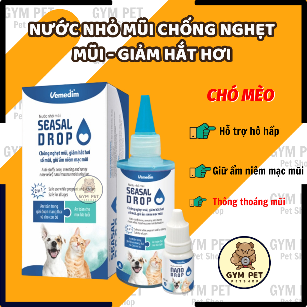 SEASAL DROP - Nước vệ sinh nhỏ mũi hô hấp, chảy nước mũi chó mèo - Hỗ trợ hô hấp chó mèo hiệu quả Vemedim