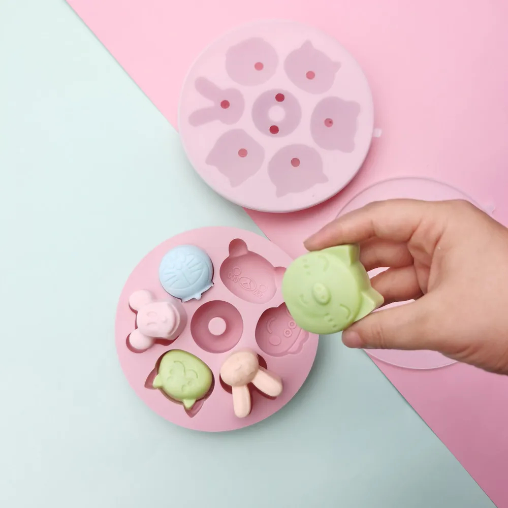 Khuôn Silicon Tròn Làm Bánh Flan, Thạch Pudding, Khuônn Hấp Bánh Có Nắp Đậy Hình Động Vật Chế Biến Ăn Dặm Cho Bé
