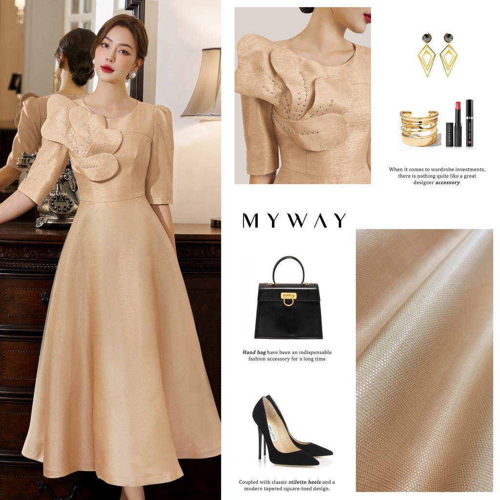 Đầm Dự Tiệc Nữ MY WAY Tay Lỡ Kết Hoa Quý Phái 3MD0886B