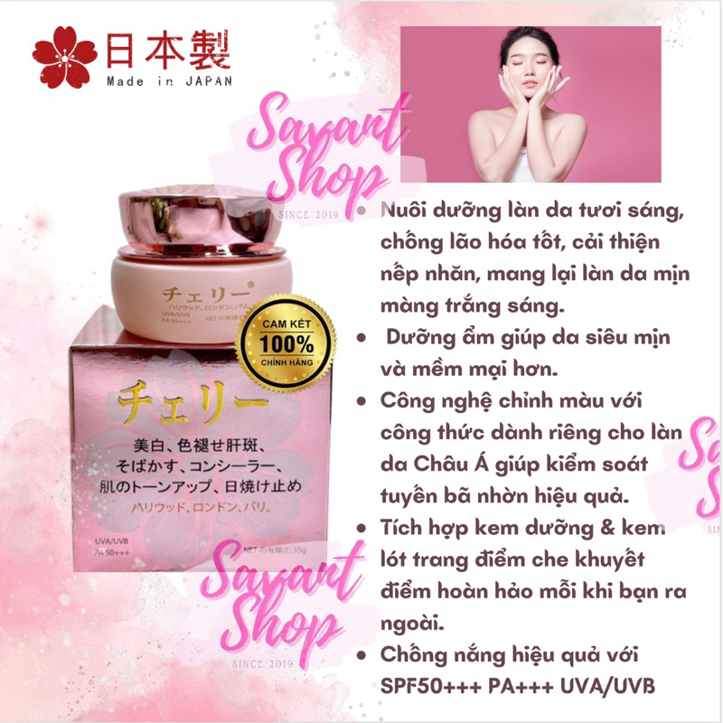 Kem Hoa Anh Đào Nhật Bản Trắng Da Make Up Chống Nắng SPF50+++