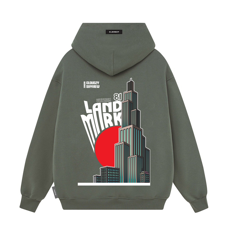 Áo hoodie nam nữ local brand unisex cặp đôi nỉ ngoại cotton form rộng có mũ xám đen dày CLOUDZY HD LANDMARK 81