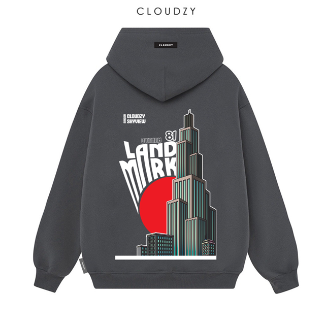 Áo hoodie nam nữ local brand unisex cặp đôi nỉ ngoại cotton form rộng có mũ xám đen dày CLOUDZY HD LANDMARK 81