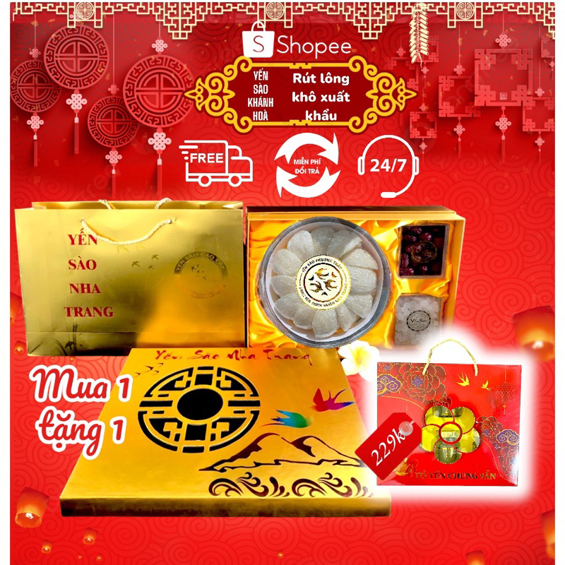 Yến sào rút lông khô xuất khẩu⚡ GIÁ SỐC ⚡ yến sào Khánh Hòa hộp đi kèm thiết kế sang trọng