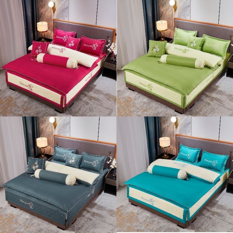 Bộ chăn ga 5 món xatin Chăn Ga Gối Trần Bông Cao Cấp , Chăn Ga Cưới , Chăn Ga khách Sạn Sang Trọng