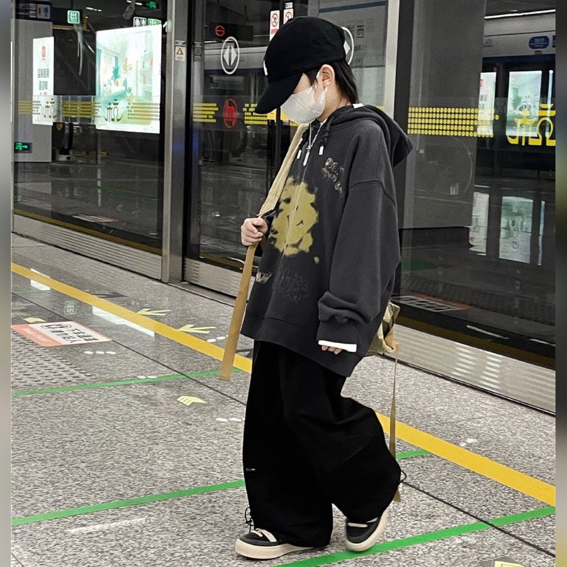 Quần thô bé trai suông có dây rút gấu Q273 size 100-150, quần dài trẻ em thu đông cao cấp