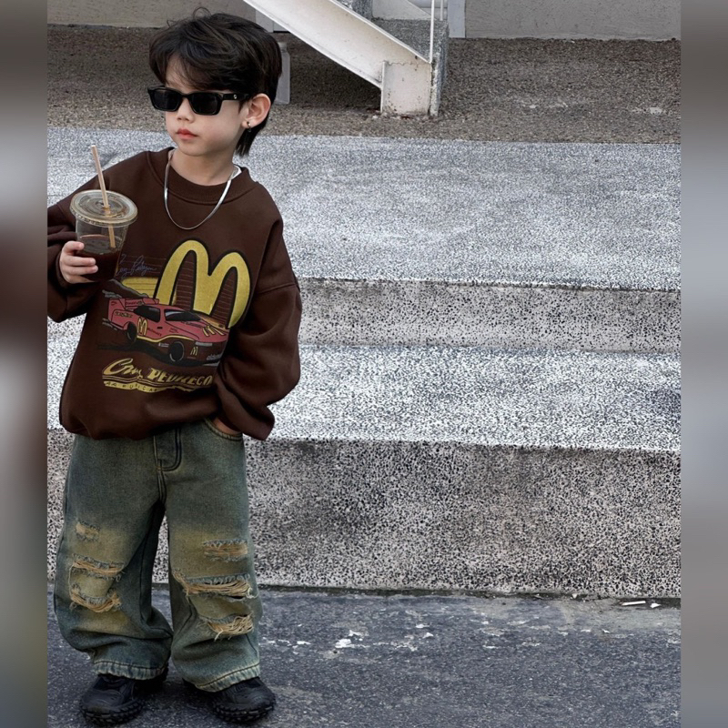 Áo nỉ bé trai lót lông ấm M A417 size 90-140, quần áo trẻ em thu đông cao cấp