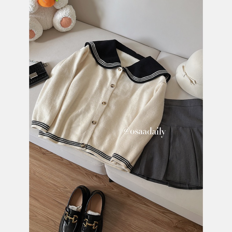 Áo Len Cardigan Cổ Bèo Tiểu Thư Chất Len Dệt Kim Dày Dặn - OSAA DAILY