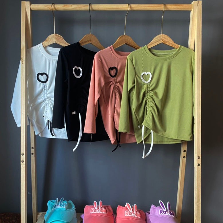 Áo Tăm Rút dài tay Hình thêu Trái Tim cho bé gái diện xinh dễ thương ̣10-36kg