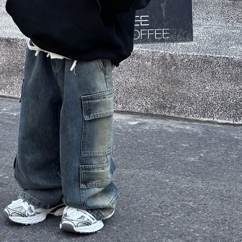 Quần jean bé trai lót lông 4 túi hộp loang Q267 size 90-140, quần dài trẻ em thu đông cao cấp