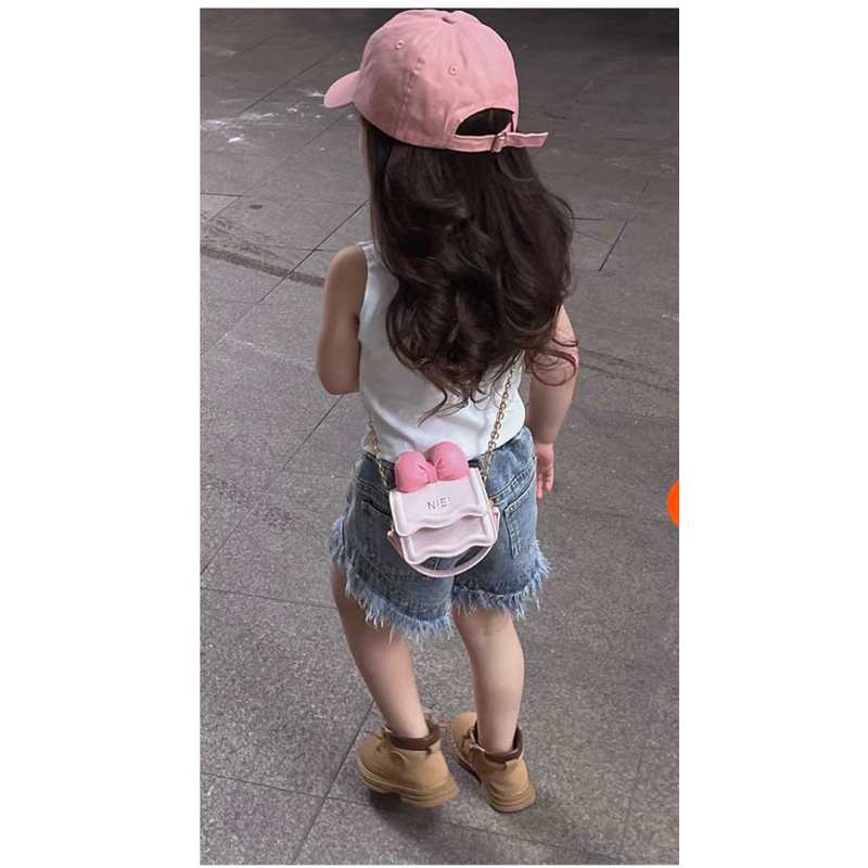 Túi mini đeo chéo dập viền gân đính nơ xinh xắn 6 màu