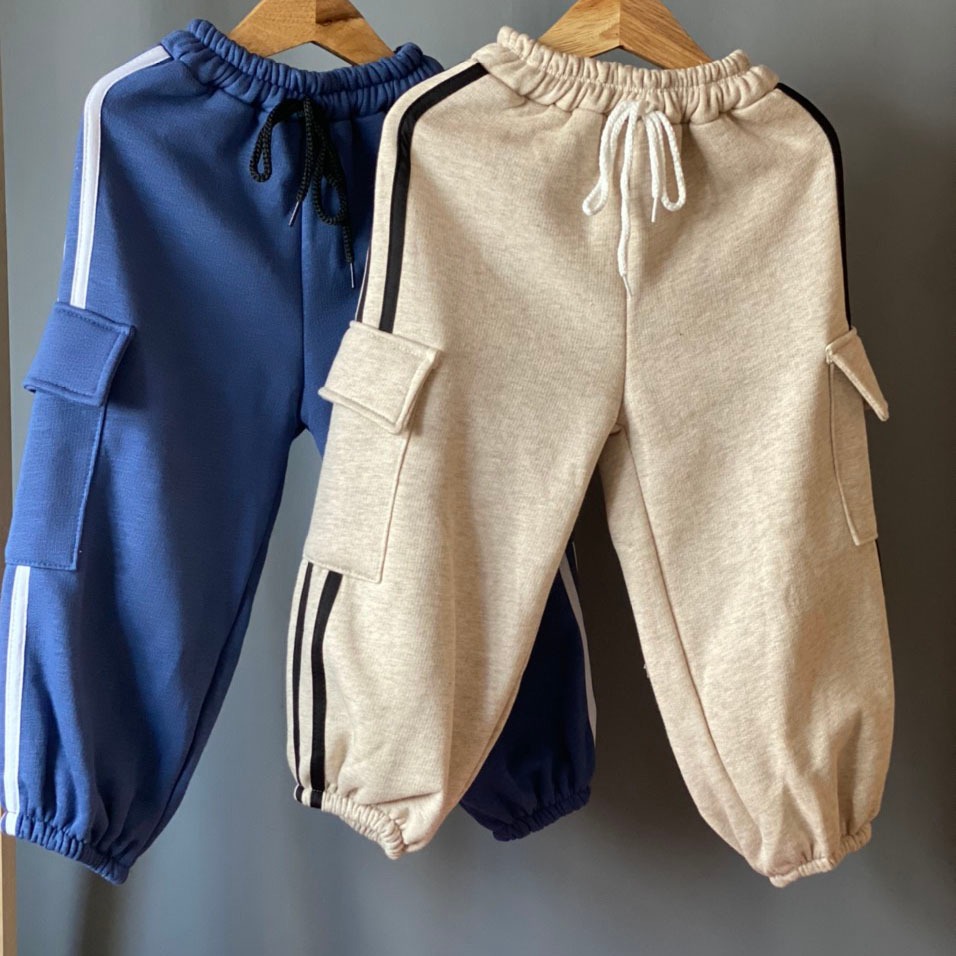 Quần Nỉ Bông 3 sọc nam nữ Quần Túi Hộp Cho Bé 10 - 36kg