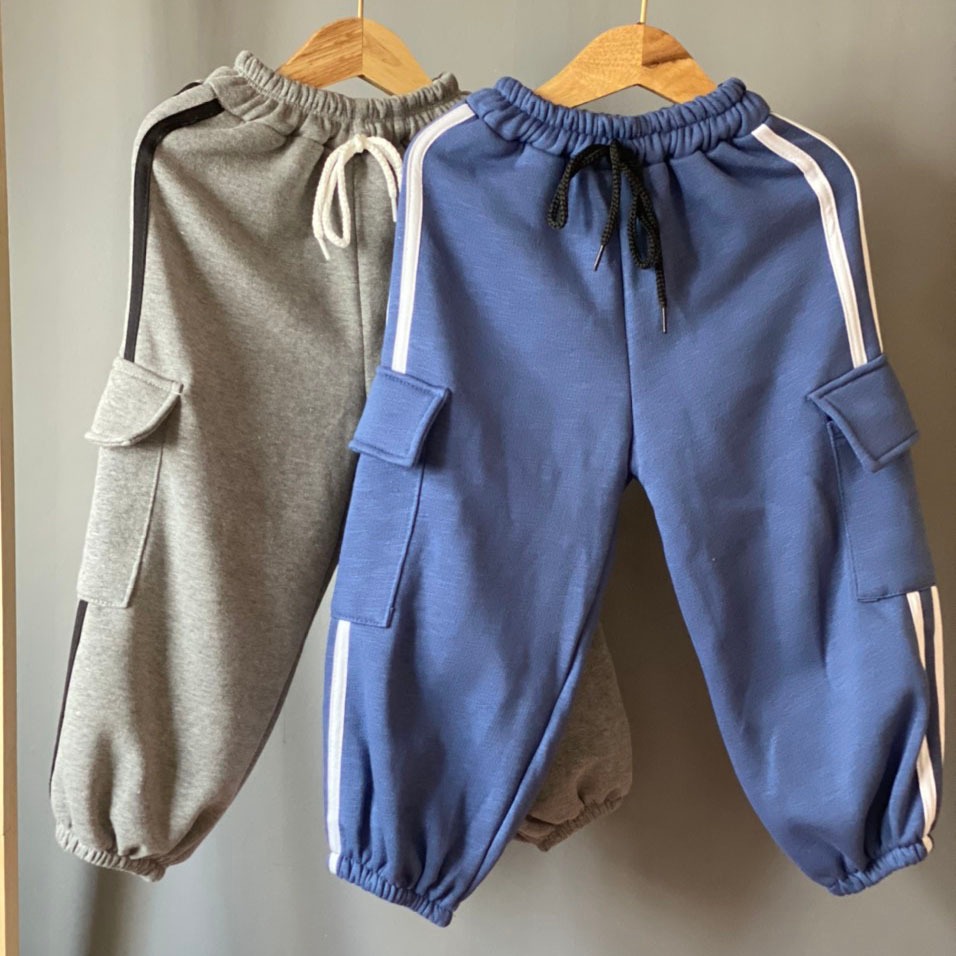 Quần Nỉ Bông 3 sọc nam nữ Quần Túi Hộp Cho Bé 10 - 36kg