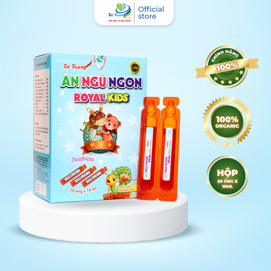 Ăn ngủ ngon Royal Kids Tất Thành Pharma tăng cường tiêu hóa giảm mồ hôi trộm cho trẻ hộp 20 ống